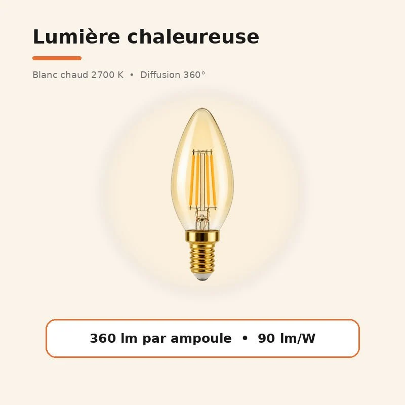 Ampoule LED Filament Dimmable E14 4W Ambrée C37