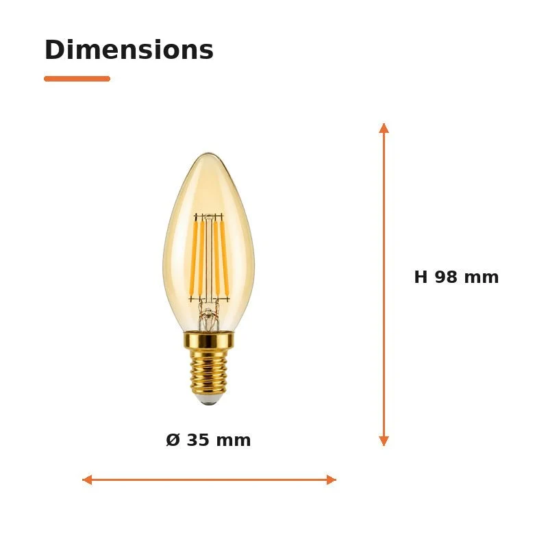 Ampoule LED Filament Dimmable E14 4W Ambrée C37