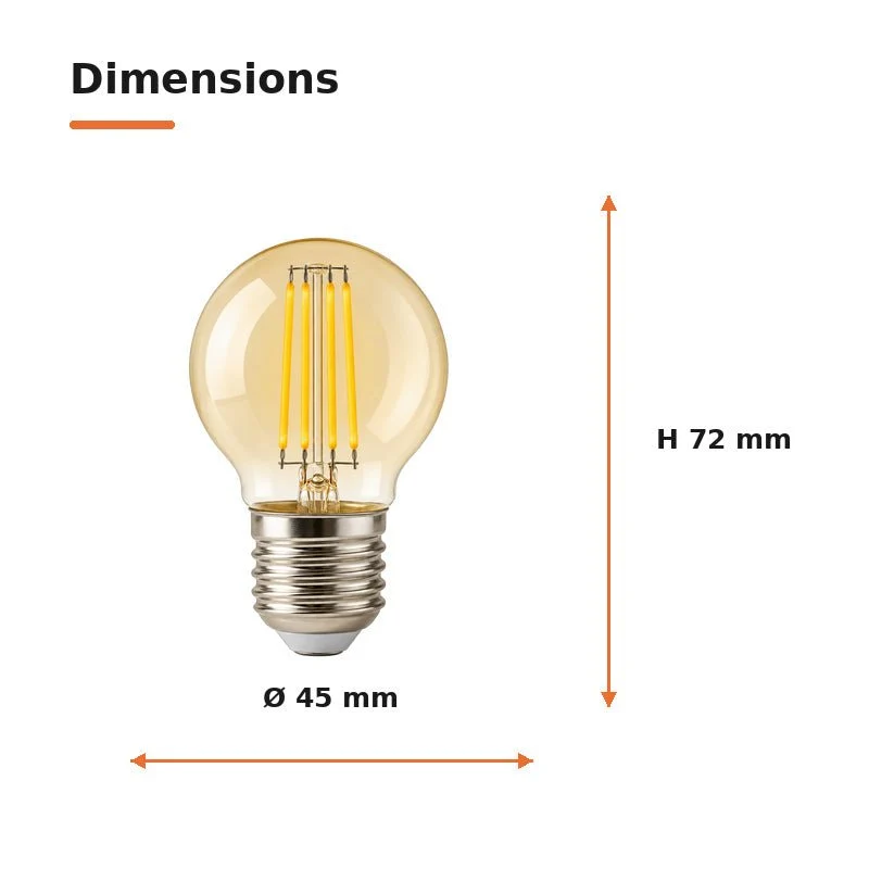 Ampoule LED Filament E27 4W Ambrée G45 - Pack de 10