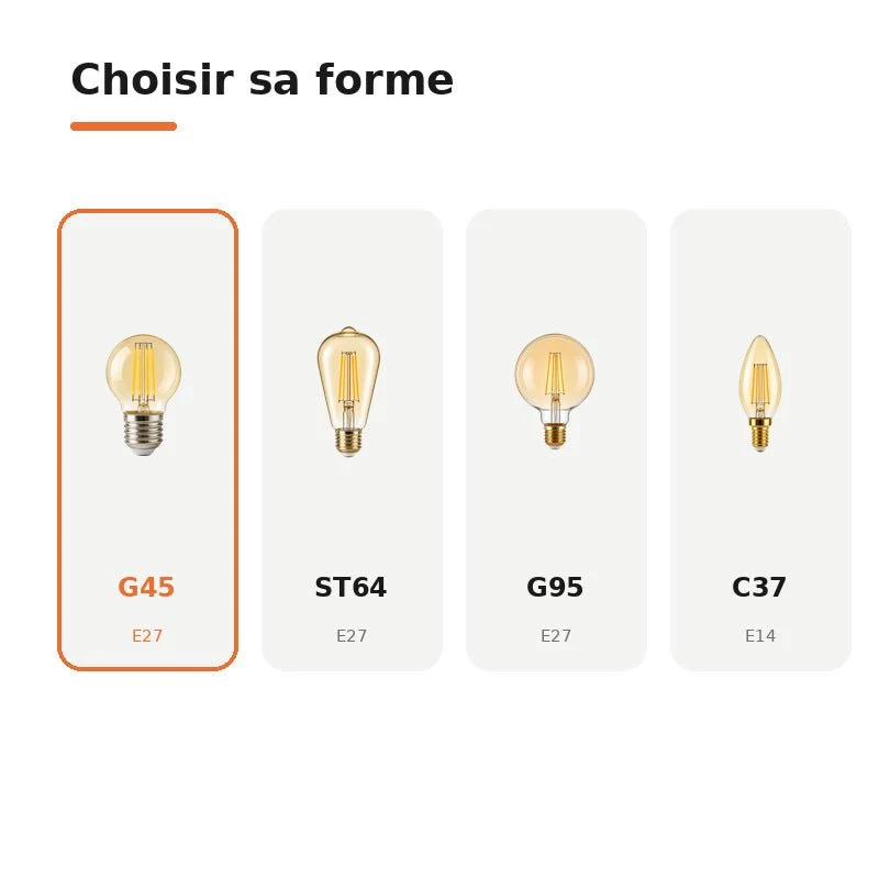 Ampoule LED Filament E27 4W Ambrée G45 - Pack de 10