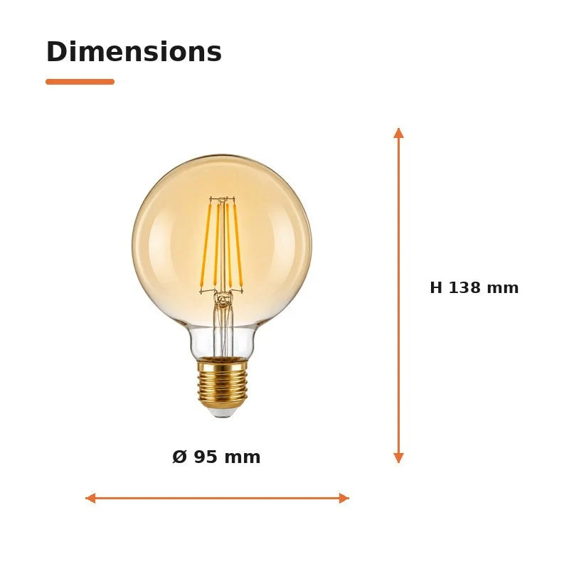 Ampoule LED Filament Dimmable E27 8W Ambrée G95