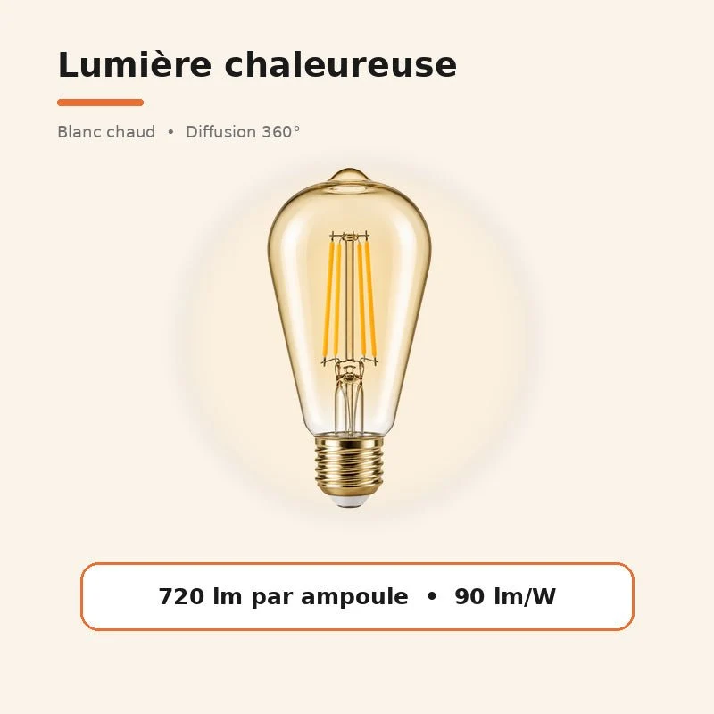 Ampoule LED Filament E27 8W Ambrée ST64
