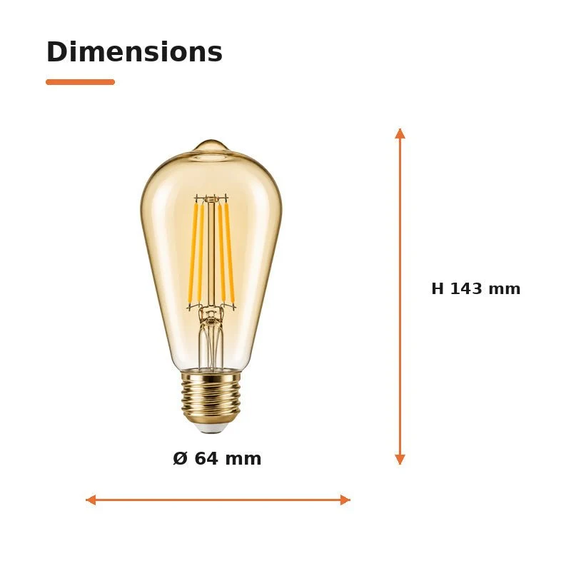 Ampoule LED Filament E27 8W Ambrée ST64
