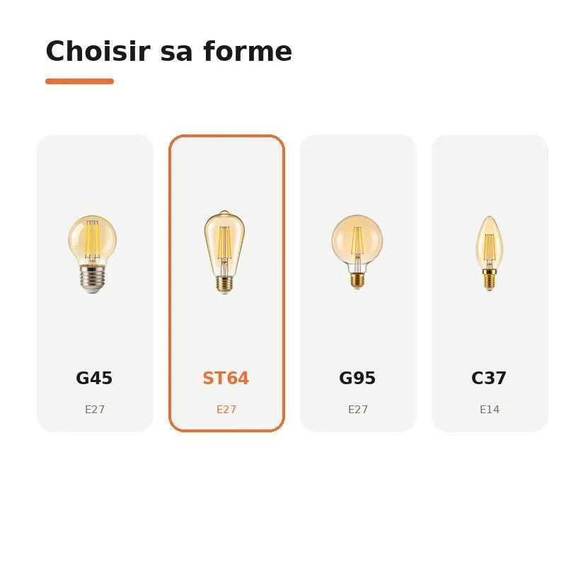 Ampoule LED Filament E27 8W Ambrée ST64