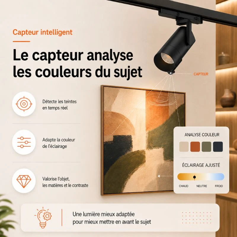 Spot LED sur Rail Triphasé Intelligent IA 35W CCT 24° Blanc