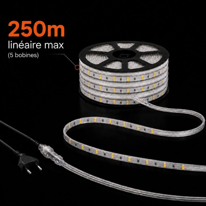 Ruban LED Tunnel 25M 2835 220V AC 9W/m IP65 120 LED/m - Raccordable 250M