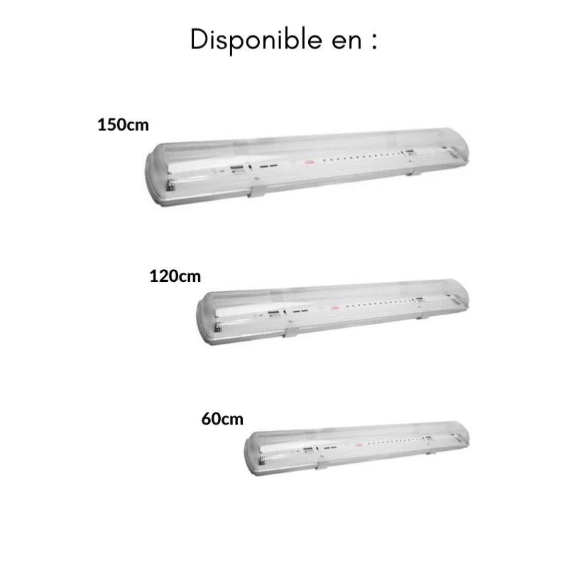 Réglette LED étanche double pour Tubes LED T8 120cm IP65 (boitier vide) - Pack de 8