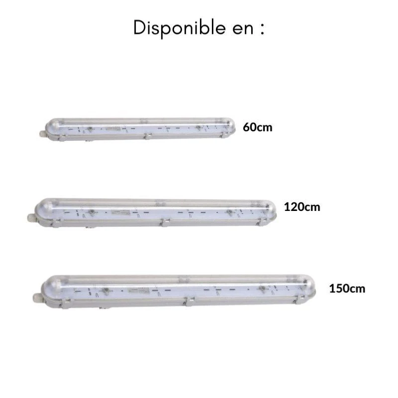 Réglette étanche pour tube LED T8 120cm IP65 (boitier vide)