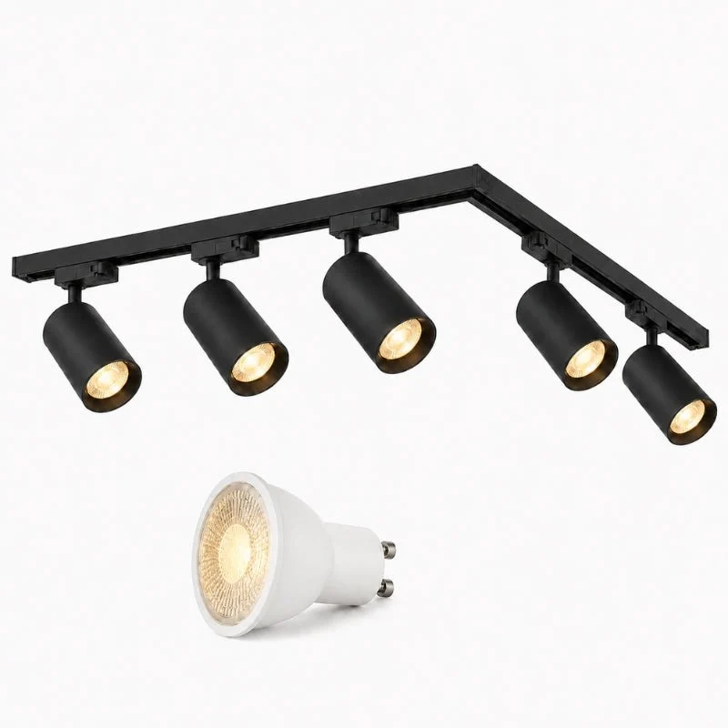 Kit Rail LED Triphasé en L + 5 Spots GU10 Noir - 300 cm