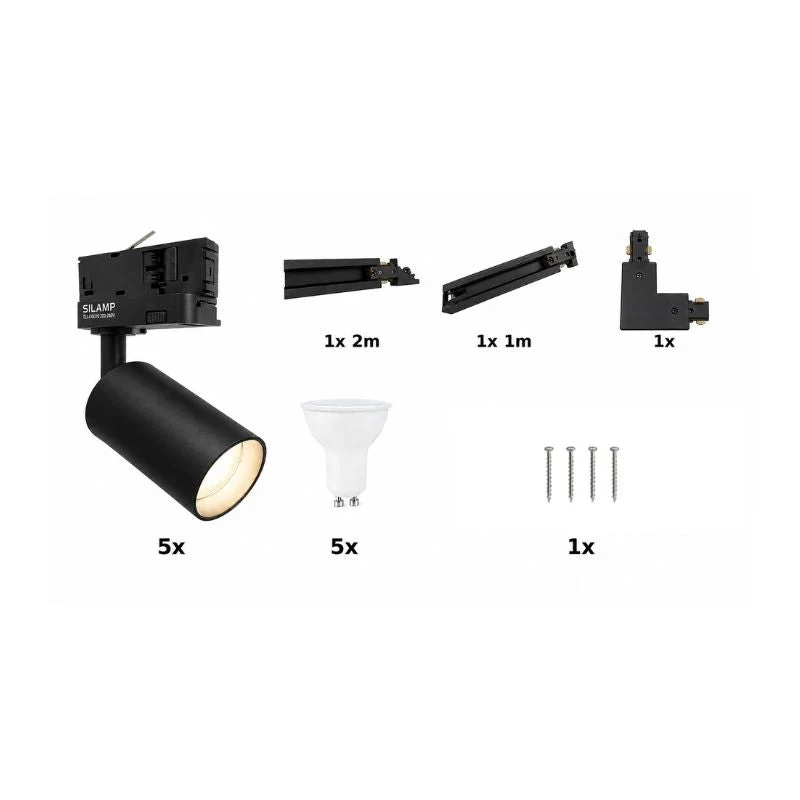 Kit Rail LED Triphasé en L + 5 Spots GU10 Noir - 300 cm