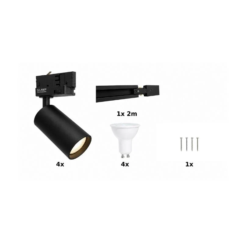 Kit Rail LED Triphasé + 4 Spots GU10 Noir - 200 cm