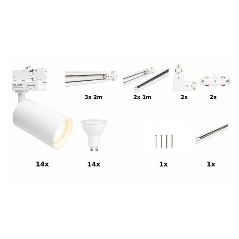 Kit Rail LED Triphasé en U + 14 Spots GU10 Blanc - 800 cm