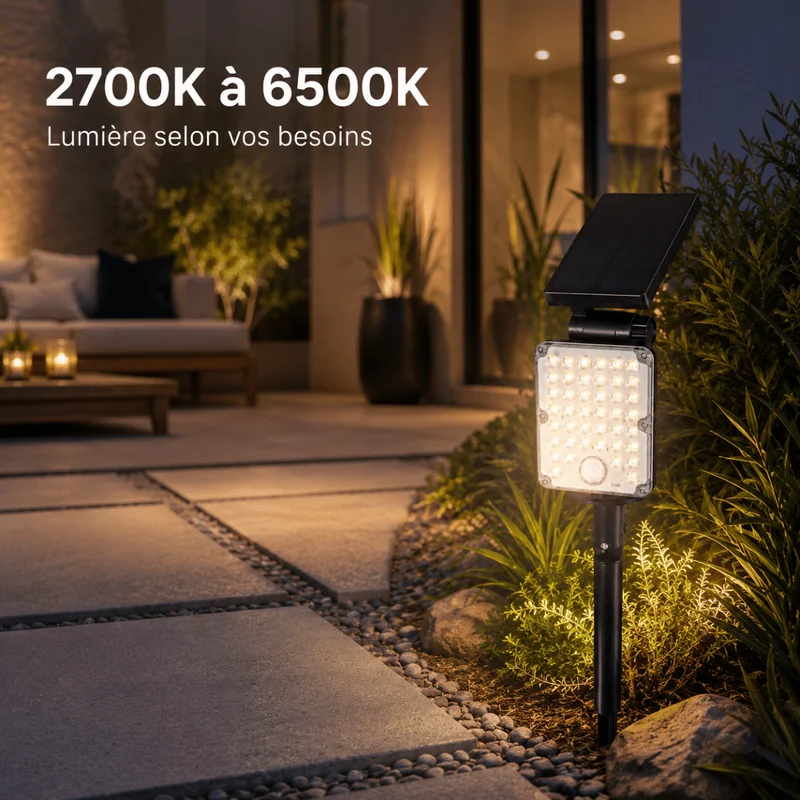 Pack de 40 - Spot LED Extérieur 3-CCT à Piquer IP65 Solaire 8W 1150lm 144lm/W avec Détecteur