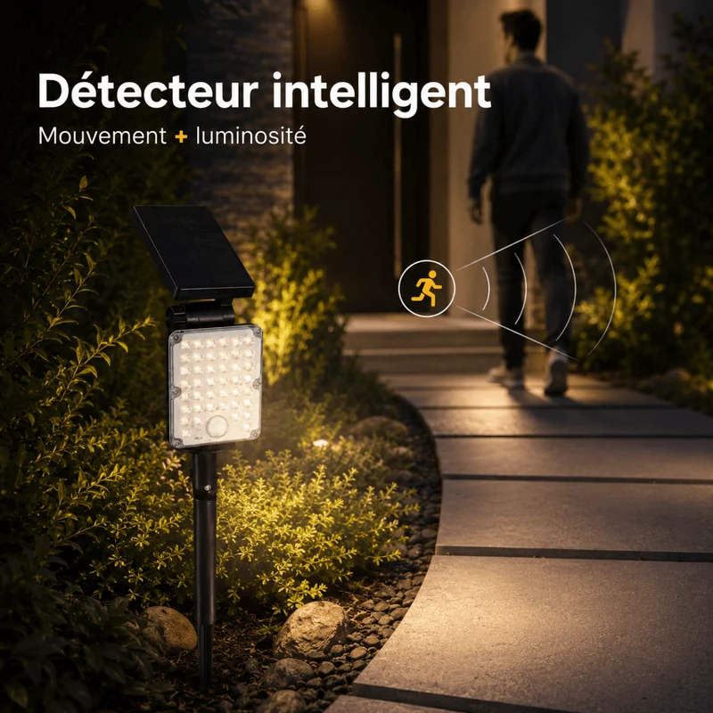 Pack de 40 - Spot LED Extérieur 3-CCT à Piquer IP65 Solaire 8W 1150lm 144lm/W avec Détecteur