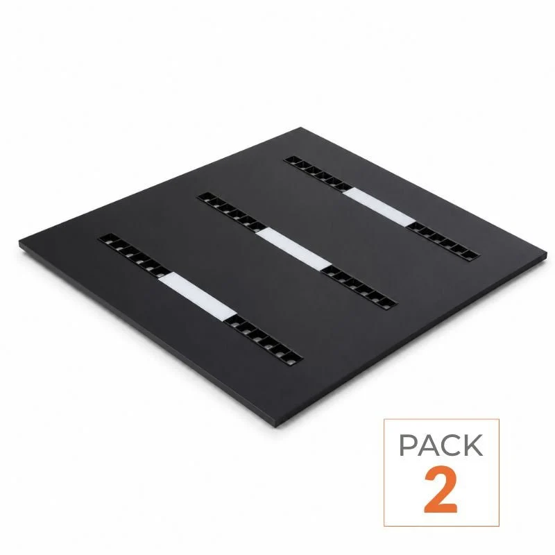 Panneau LED Grille 3 Lignes Modulaire 60x60 40W Noir - Pack de 2