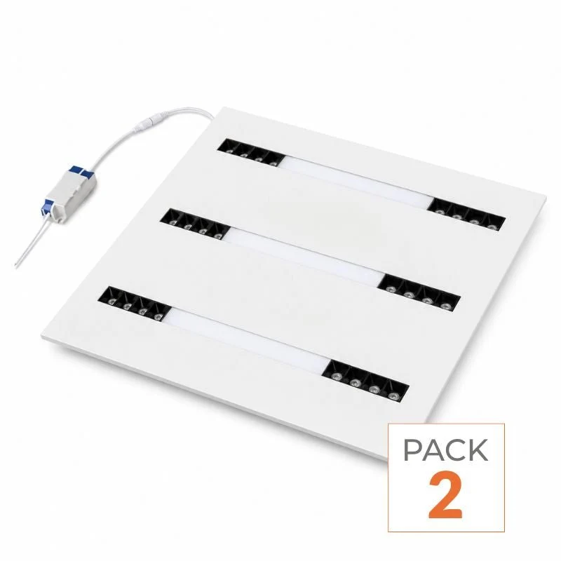 Panneau LED Grille 3 Lignes Modulaire 60x60 40W Blanc - Pack de 2