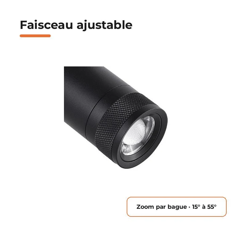 Spot LED sur Rail Noir Angle Ajustable Monophasé 30W 15-60° CCT TRIAC Dimmable - 3000K/4000K/6000K