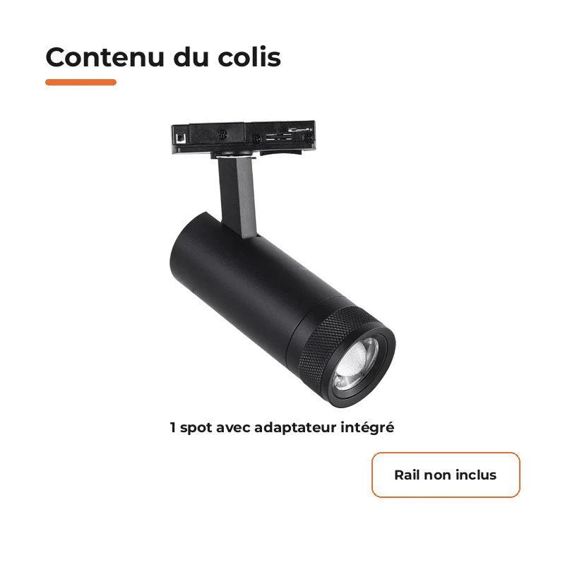 Spot LED sur Rail Noir Angle Ajustable Monophasé 30W 15-60° CCT TRIAC Dimmable - 3000K/4000K/6000K