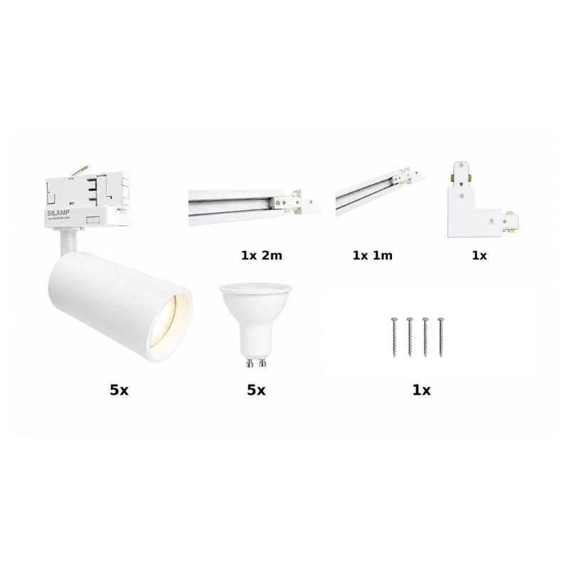 Kit Rail LED Triphasé en L + 5 Spots GU10 Blanc - 300 cm
