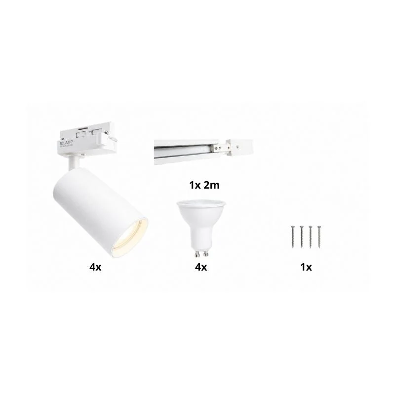 Kit Rail LED Monophasé + 4 Spots GU10 Blanc - 200 cm
