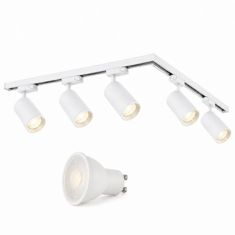 Kit Rail LED Monophasé en L + 5 Spots GU10 Blanc - 300 cm