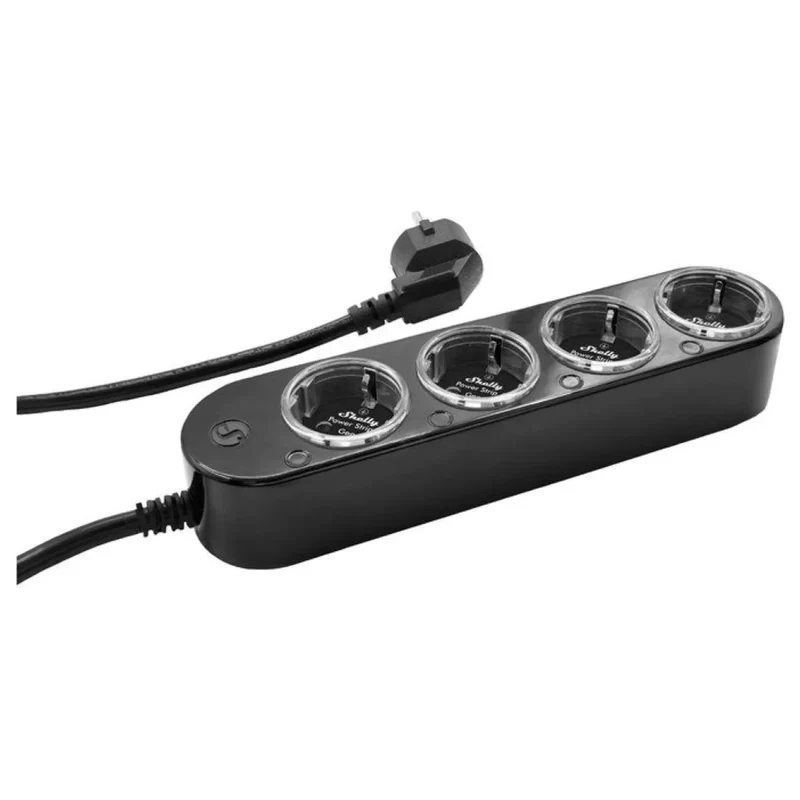 Shelly Extensão Inteligente Multiprotocolo com 4 Tomadas e Medição Individual 1,5m -Shelly Power Strip 4 Gen4 Black em Preto
