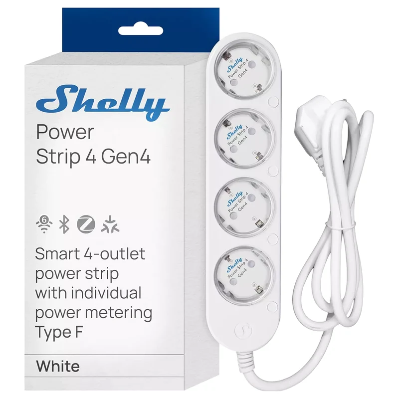 Shelly Extensão Inteligente Multiprotocolo com 4 Tomadas e Medição Individual - Shelly Power Strip 4 Gen4