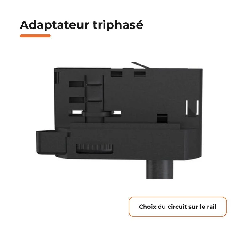 Spot LED sur Rail Noir Triphasé 24W 36° TRIAC Dimmable