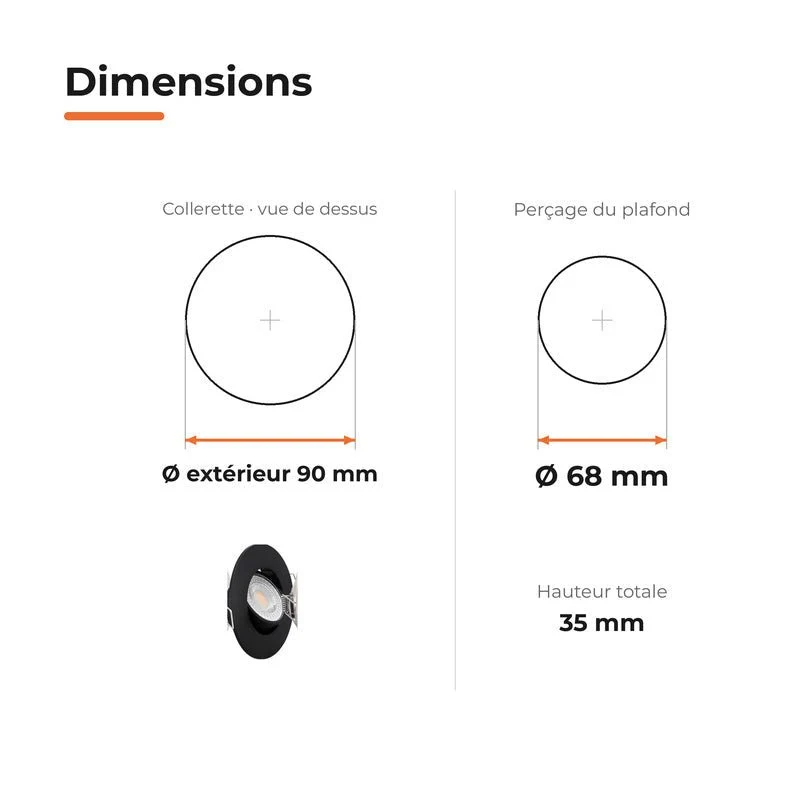 Spot Encastrable Extra Plat 4W CCT Noir ø90mm - 3000K/4000K/6500K
