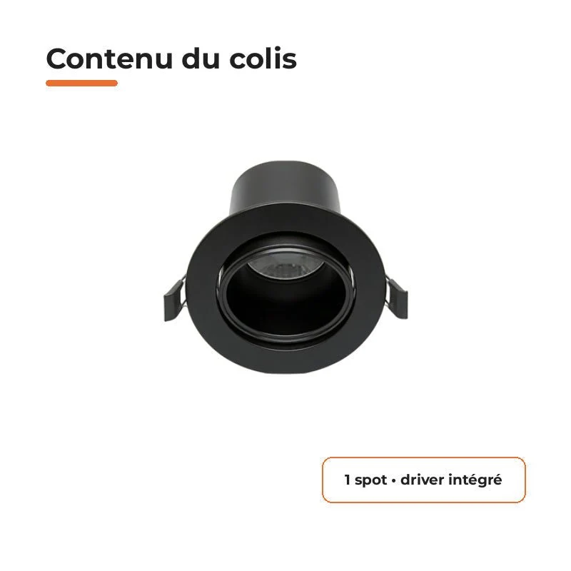 Spot Encastrable Orientable Anti-Éblouissement 8W ø105mm Dimmable CCT Noir - 3000K/4000K/5700K