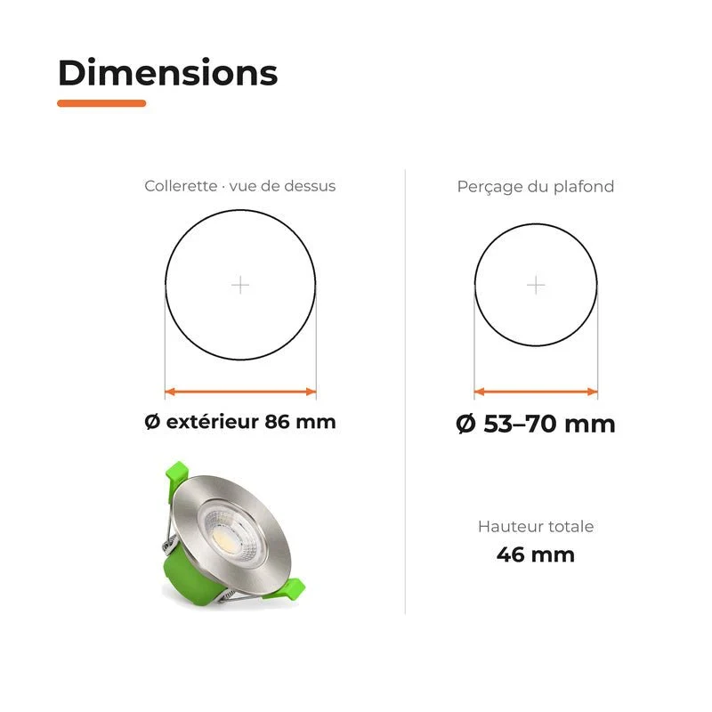 Spot Encastrable Coupe-Feu 6W ø86mm Dimmable CCT IP65 Nickel Satiné - 3000K/4000K/6500K