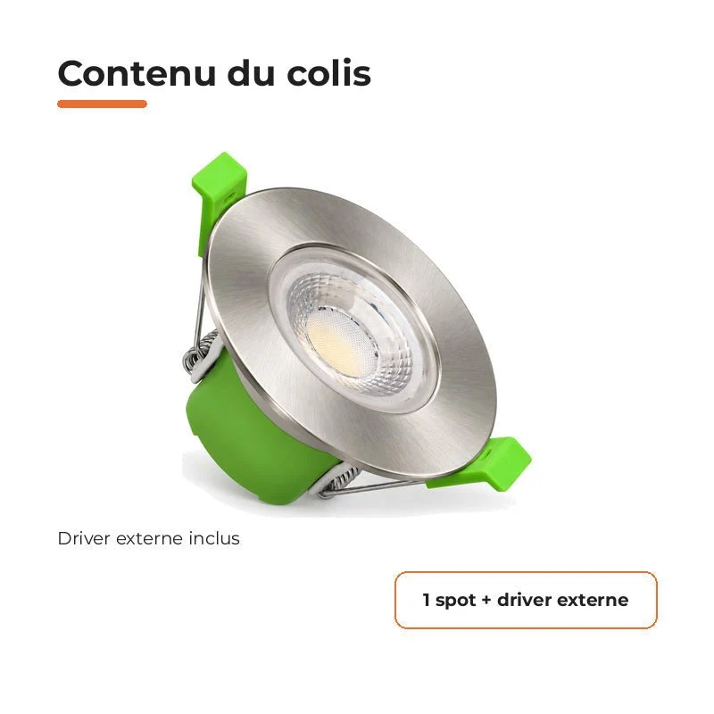 Spot Encastrable Coupe-Feu 6W ø86mm Dimmable CCT IP65 Nickel Satiné - 3000K/4000K/6500K