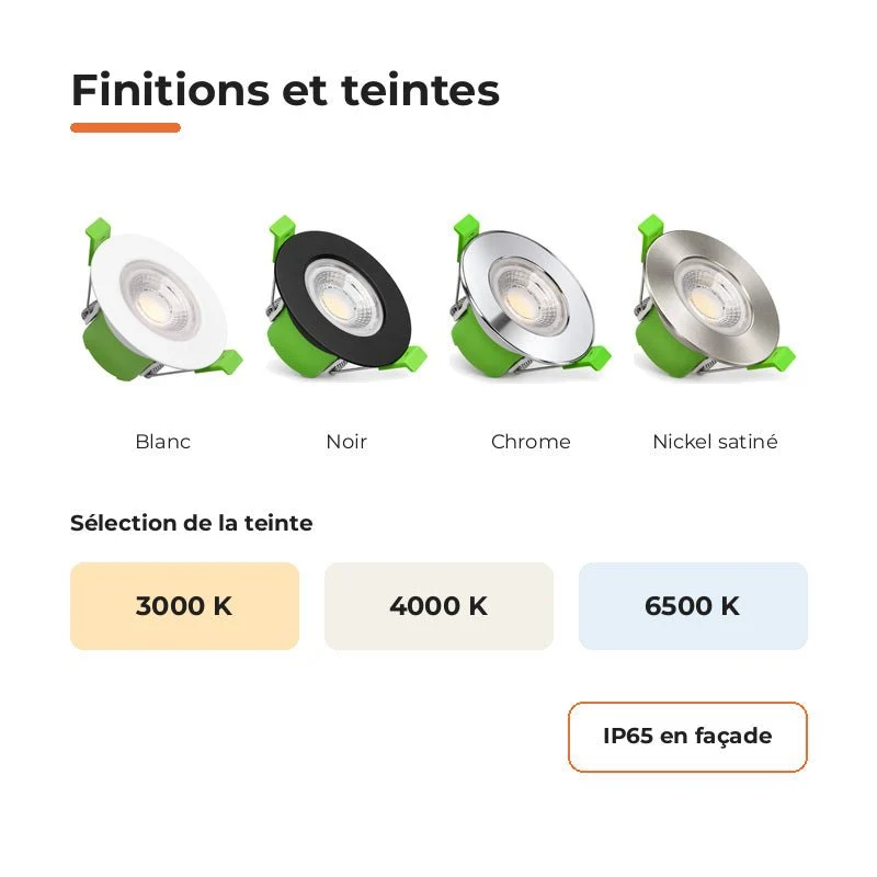 Spot Encastrable Coupe-Feu 6W ø86mm Dimmable CCT IP65 Noir - 3000K/4000K/6500K