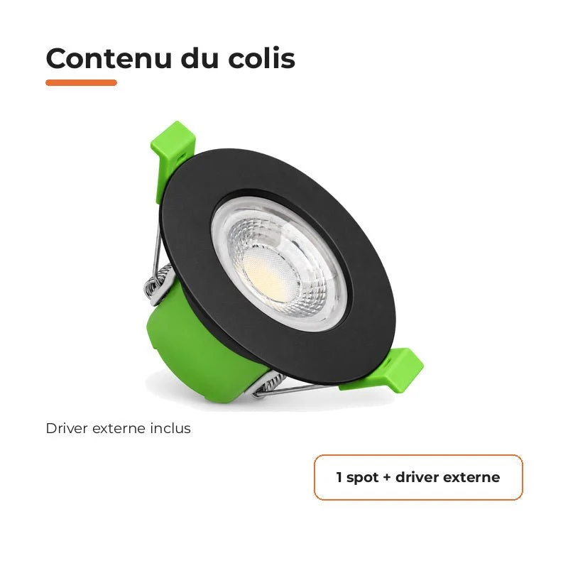 Spot Encastrable Coupe-Feu 6W ø86mm Dimmable CCT IP65 Noir - 3000K/4000K/6500K