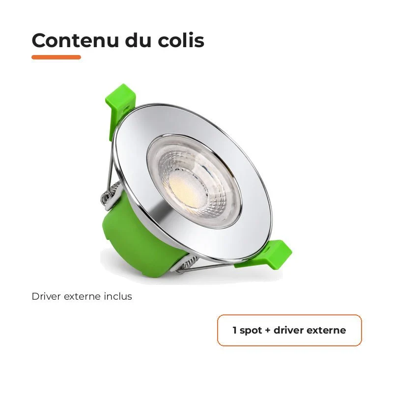 Spot Encastrable Coupe-Feu 6W ø86mm Dimmable CCT IP65 Chrome - 3000K/4000K/6500K