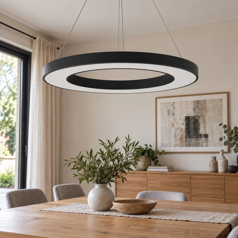 Plafonnier LED Noir 64W 80cm avec Kit de Suspension