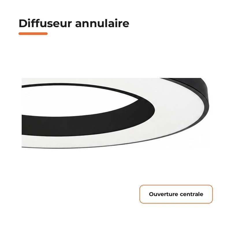 Plafonnier LED Noir 64W 80cm avec Kit de Suspension