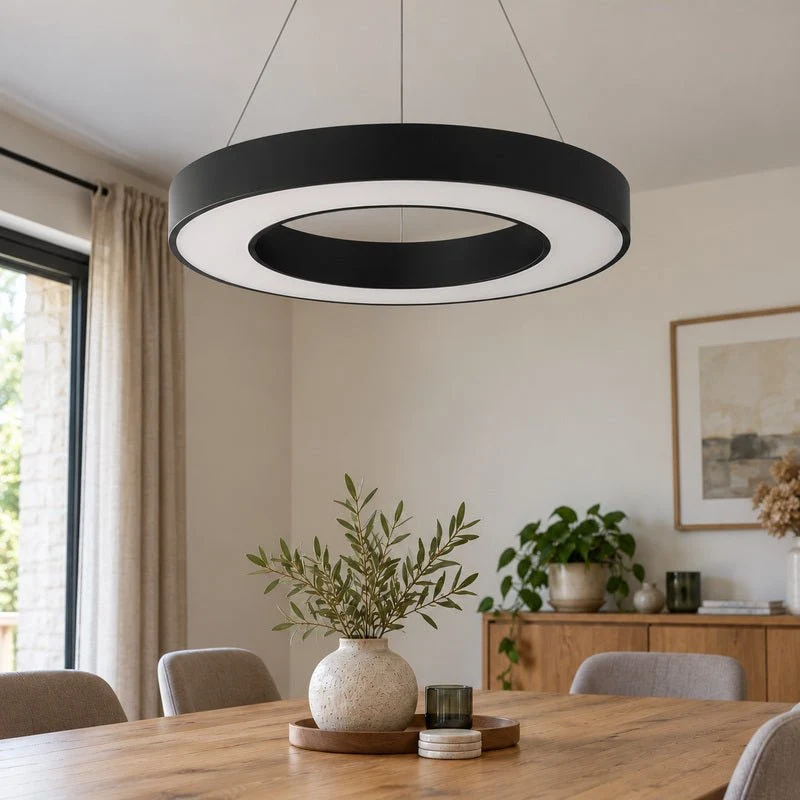 Plafonnier LED Noir 36W 50cm avec Kit de Suspension