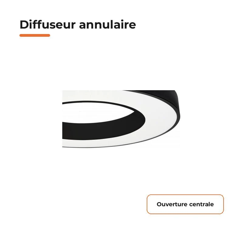 Plafonnier LED Noir 36W 50cm avec Kit de Suspension