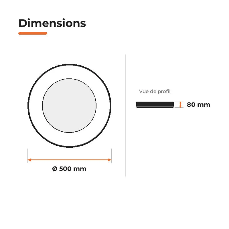 Plafonnier LED Noir 36W 50cm avec Kit de Suspension
