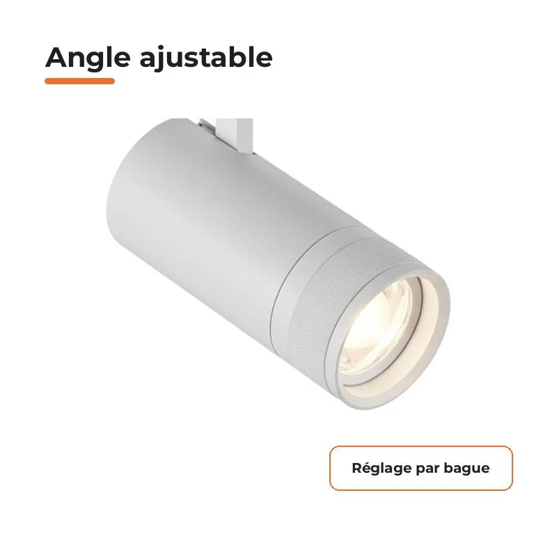 Pack de 10 - Spot LED sur Rail Blanc Angle Ajustable Triphasé 30W 15-60° CCT TRIAC Dimmable