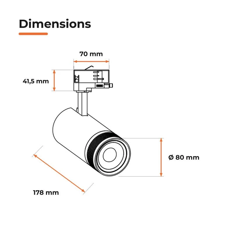 Pack de 10 - Spot LED sur Rail Blanc Angle Ajustable Triphasé 30W 15-60° CCT TRIAC Dimmable