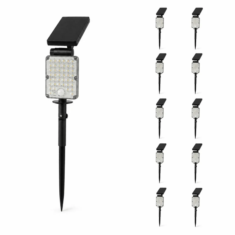Pack de 10 - Spot LED Extérieur 3-CCT à Piquer IP65 Solaire 8W 1150lm 144lm/W avec Détecteur