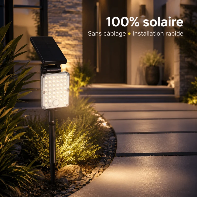 Pack de 10 - Spot LED Extérieur 3-CCT à Piquer IP65 Solaire 8W 1150lm 144lm/W avec Détecteur