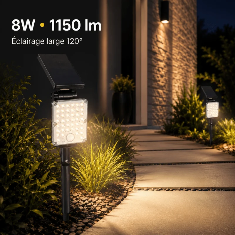 Pack de 10 - Spot LED Extérieur 3-CCT à Piquer IP65 Solaire 8W 1150lm 144lm/W avec Détecteur