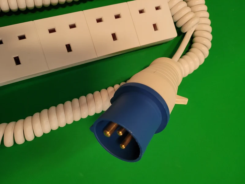 4-Gang Surge Protected 1 metre Coiled Extension IP44 Hook Up lead