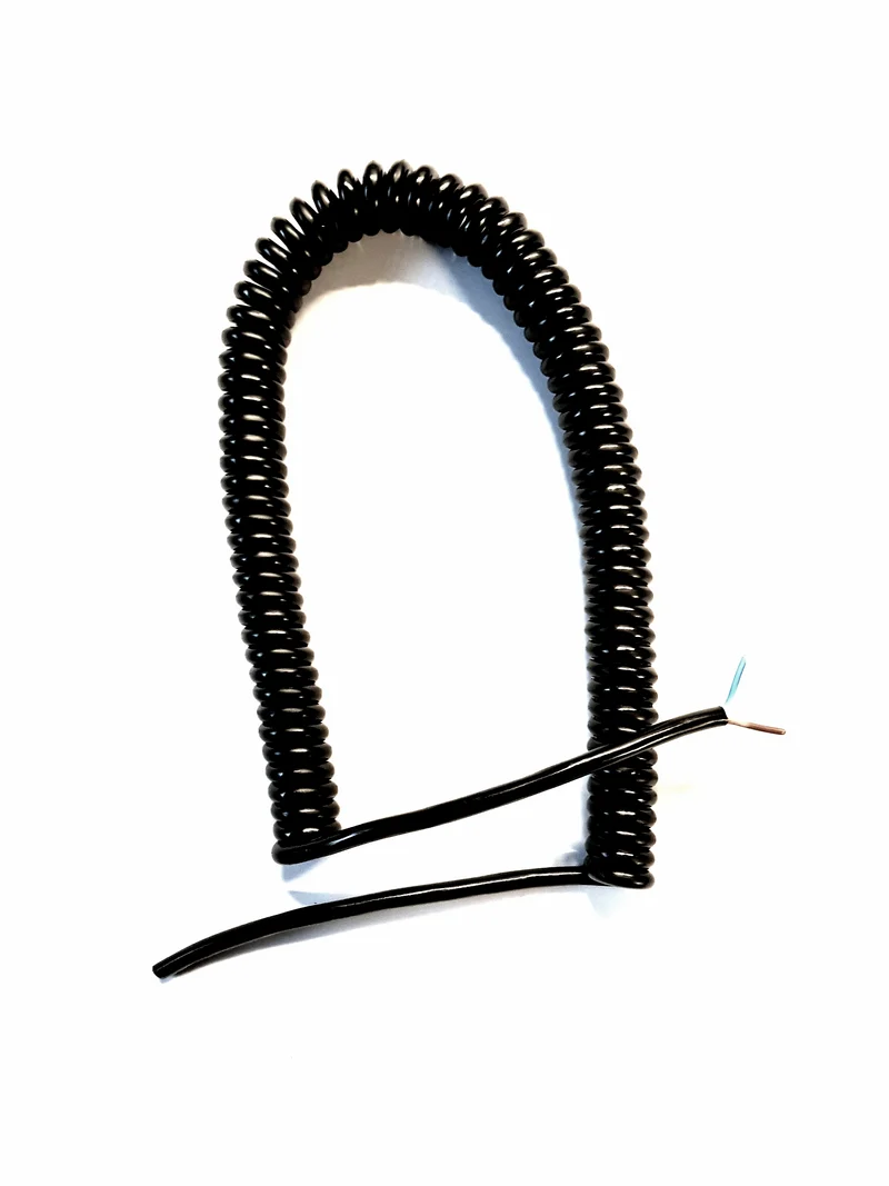 2 Core 1sqmm Black Coiled PUR Power / Data Cable
