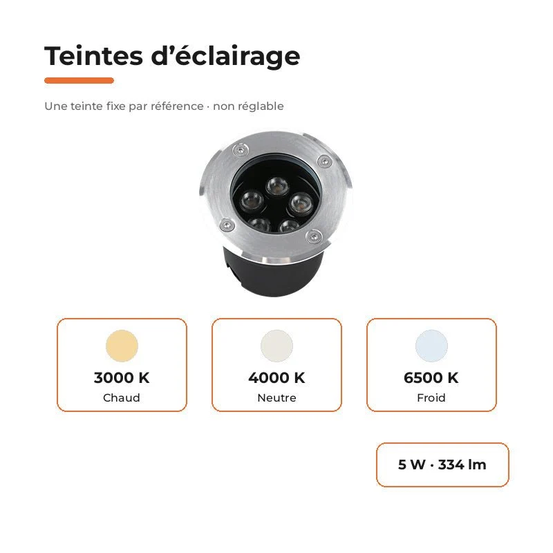 Spot Extérieur Encastrable 5W IP67 220V Sol 30° Ø80mm