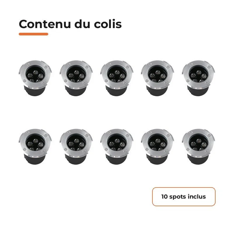 Pack de 10 - Spot Extérieur Encastrable 5W IP67 220V Sol 30° Ø80 mm