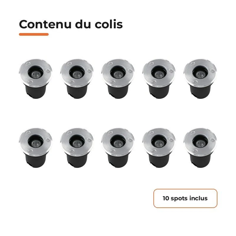 Pack de 10 - Spot Extérieur Encastrable LED IP67 220V Sol 1W 30° Ø64 mm